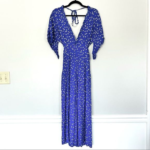 Faithfull The Brand La Villa Floral Jumpsuit Cobalt Betina Floral Size 4 Small - Picture 5 of 11